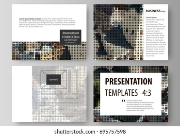 Set of business templates for presentation slides. Easy editable abstract vector layouts in flat design. Colorful background made of dotted texture for travel business, urban cityscape.