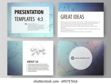 Set of business templates for presentation slides. Abstract vector layouts in flat design. Compounds lines and dots. Big data visualization in minimal style. Graphic communication background.