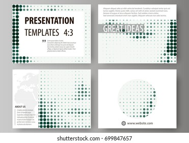 Set of business templates for presentation slides. Abstract design vector layouts. Halftone dotted background, retro style grungy pattern, vintage texture. Halftone effect with black dots on white.