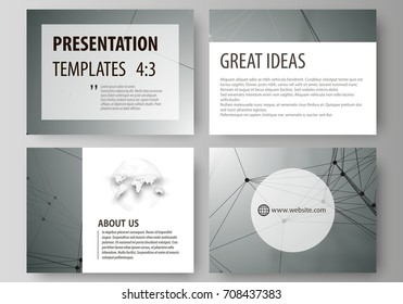 Set of business templates for presentation slides. Abstract vector layouts in flat design. Geometric background, connected line and dots. Molecular structure. Scientific, medical, technology concept