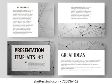 Set of business templates for presentation slides. Easy editable abstract vector layouts in flat design. Chemistry pattern, molecule structure on gray background. Science and technology concept.