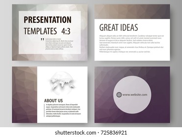 Set of business templates for presentation slides. Easy editable vector layouts in flat design. Dark color triangles and colorful polygones. Abstract polygonal style background.