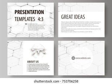 Set of business templates for presentation slides. Easy editable abstract vector layouts in flat design. Chemistry pattern, hexagonal molecule structure. Medicine, science and technology concept.