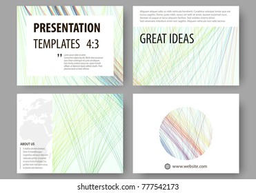 Set of business templates for presentation slides. Easy editable layouts, vector illustration. Colorful background with abstract waves, lines. Bright color curves. Motion design.