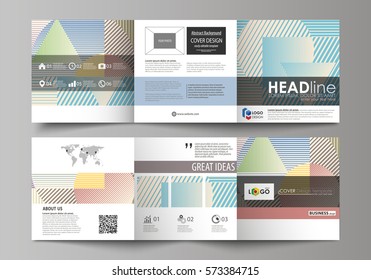 Set of business templates for tri fold square brochures. Leaflet cover, abstract flat layout, easy editable vector. Minimalistic design with lines, geometric shapes forming beautiful background