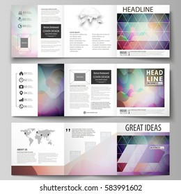 Set of business templates for tri fold square brochures. Leaflet cover, flat style vector layout. Bright color pattern, colorful design with overlapping shapes forming abstract beautiful background