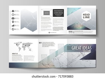 Set of business templates for tri fold square design brochures. Leaflet cover, vector layout. Compounds lines and dots. Big data visualization in minimal style. Graphic communication background