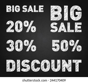 Set of business text with chalk style design, big sale, discount 