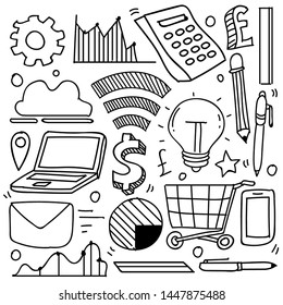 Set of business theme in doodle style isolated on white background, Vector hand drawn set business  theme. Vector illustration