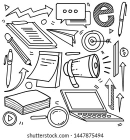 Set of business theme in doodle style isolated on white background, Vector hand drawn set business  theme. Vector illustration