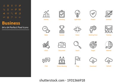 set of business thin line icons 64x64 px, managment, business people, organization