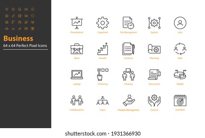 set of business thin line icons 64x64 px, managment, business people, organization