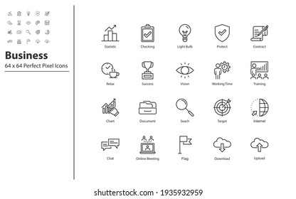 set of business thin line icons 64x64 px, management, business people, organization