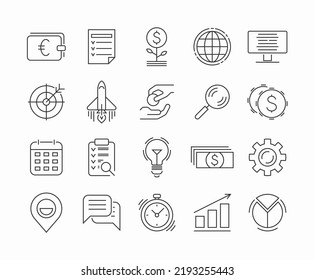 Conjunto de iconos de línea delgada del negocio. Colección de iconos de contorno vectorial.