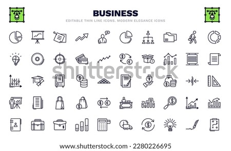 set of business thin line icons. business outline icons such as circular pie chart, post it, hierarchy structure, strategic, tones,  , graphic panel and man, address book, tactic vector.