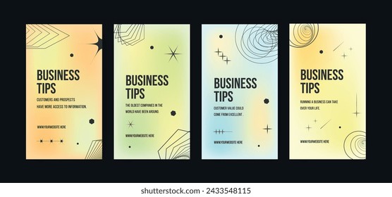 Conjunto de consejos de negocios plantilla de historias. moderno. de moda. Conjunto de historias de redes sociales de diseño para negocios. marketing. profesional. Ilustración vectorial EPS.
