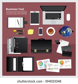 Set of Business Tool Work Space Vector illustration