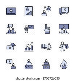 Set of Business Training Related Vector Line Icons. Contains such Icons as Teacher, Class, Presentation, Video, Book, Mentoring, Target and more. Editable Stroke. 32x32 Pixels.