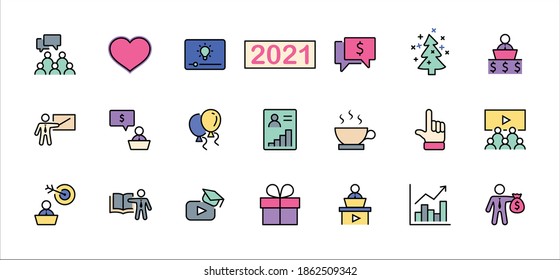 Set of Business Training Related Vector Line Icons. Contains such Icons as Teacher, Class, Presentation, Video, Book, Mentoring, Target and more. Editable Stroke. 