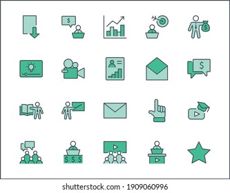 Set of Business Training Related Vector Line Icons. Contains such Icons as Teacher, Class, Presentation, Video, Book, Mentoring, Target and more. Editable Stroke. 32x32 Pixels.