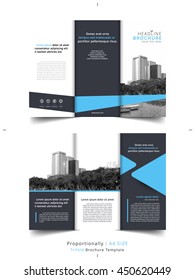 Set of Business tri fold brochure Template. Corporate Leaflet, Cover Design of building background, layout in A4 size.