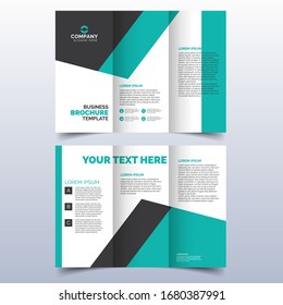 Set of business tri-fold brochure template with turquoise color in a4 size layout. Corporate design for leaflet or flyer with flat modern elements and abstract background. Creative and trend concept.