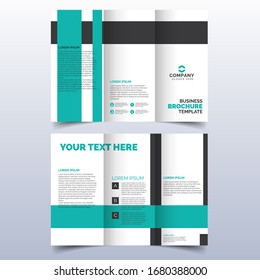 Set of business tri-fold brochure template with turquoise color in a4 size layout. Corporate design for leaflet or flyer with flat modern elements and abstract background. Creative and trend concept.