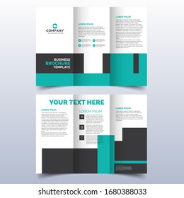 Set of business tri-fold brochure template with turquoise color in a4 size layout. Corporate design for leaflet or flyer with flat modern elements and abstract background. Creative and trend concept.