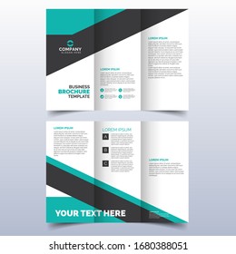 Set of business tri-fold brochure template with turquoise color in a4 size layout. Corporate design for leaflet or flyer with flat modern elements and abstract background. Creative and trend concept.