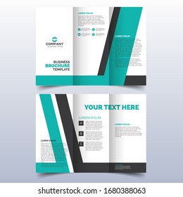 Set of business tri-fold brochure template with turquoise color in a4 size layout. Corporate design for leaflet or flyer with flat modern elements and abstract background. Creative and trend concept.