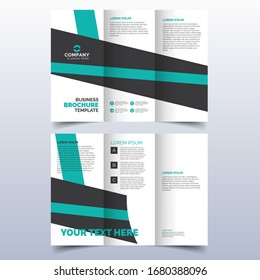 Set of business tri-fold brochure template with turquoise color in a4 size layout. Corporate design for leaflet or flyer with flat modern elements and abstract background. Creative and trend concept.