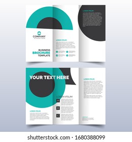 Set of business tri-fold brochure template with turquoise color in a4 size layout. Corporate design for leaflet or flyer with flat modern elements and abstract background. Creative and trend concept.
