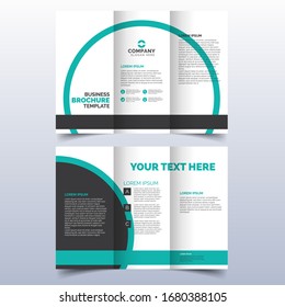 Set of business tri-fold brochure template with turquoise color in a4 size layout. Corporate design for leaflet or flyer with flat modern elements and abstract background. Creative and trend concept.