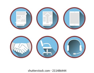 Set of business vector flat icons with long shadow. 