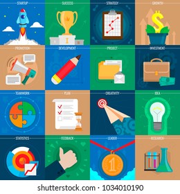 Set of business vector icons. Web design objects, business, office and marketing items icons. Vector illustration.