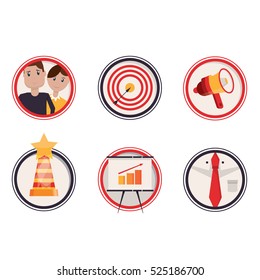 Set of business vector illustration of analytics, team work, target, isolated on white background. Template for website