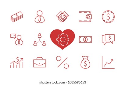 Set of business vector line icons. It contains symbols of a handshake, a user, dollar pictograms, gears, a briefcase, a bag of money, a schedule and much more. Editable move. 32x32 pixels.
