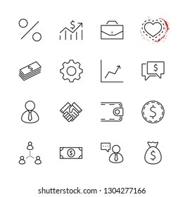 Set of Business vector line icons. It contains symbols of a handshake, a user, dollar pictograms, gears, a briefcase, a bag of money, a schedule and much more. Editable Stroke. 32x32 pixels.