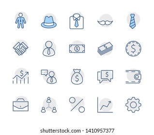 Set of Business vector line icons. It contains symbols of a handshake, a user, dollar pictograms, gears, a briefcase, a bag of money, a schedule and much more. Editable Stroke. 32x32 pixels.