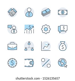 Set of Business vector line icons. It contains symbols of a handshake, a user, dollar pictograms, gears, a briefcase, a bag of money, a schedule and much more. Editable Stroke. 32x32 pixels.