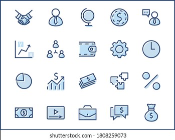 Set of Business vector line icons. It contains symbols of a handshake, a user, dollar pictograms, gears, a briefcase, a bag of money, a schedule and much more. Editable Stroke. 32x32 pixels.