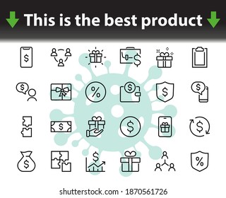 Set of business vector line icons. It contains user symbols, dollar pictograms, gears, briefcase, puzzles, envelope, percentage, messages, schedule, and more. Editable Bar. 460x460 pixels