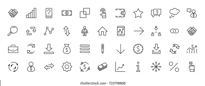 Set of business vector line icons. It contains symbols of a handshake, a user, dollar pictograms, gears, a briefcase, a bag of money, a schedule and much more. Editable move. 32x32 pixels.