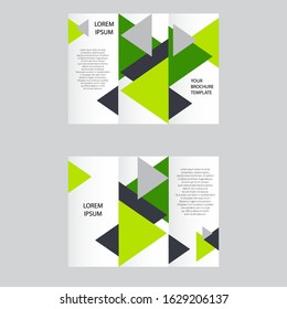 Set of business vectors. Brochure template layout, cover design annual report, magazine, flyer in A4 size with green flying triangles, polygons for science, teamwork. annotation
