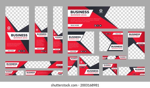 Set of business web banner templates wtih different standard size. Abstract corporate horizontal, vertical, square ad banner with place for images. Vector EPS 10