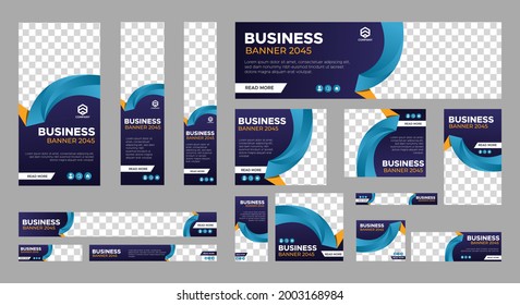 Set of business web banner templates wtih different standard size. Abstract corporate horizontal, vertical, square ad banner with place for images. Vector EPS 10