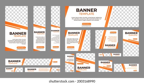 Set of business web banner templates wtih different standard size. Abstract corporate horizontal, vertical, square ad banner with place for images. Vector EPS 10