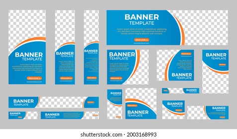 Set of business web banner templates wtih different standard size. Abstract corporate horizontal, vertical, square ad banner with place for images. Vector EPS 10