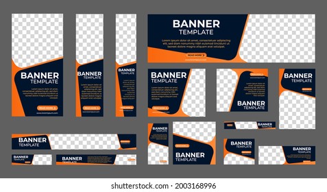 Set of business web banner templates wtih different standard size. Abstract corporate horizontal, vertical, square ad banner with place for images. Vector EPS 10