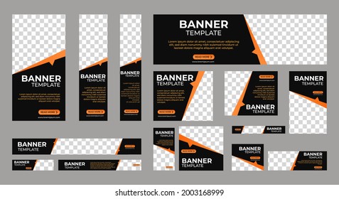 Set of business web banner templates wtih different standard size. Abstract corporate horizontal, vertical, square ad banner with place for images. Vector EPS 10